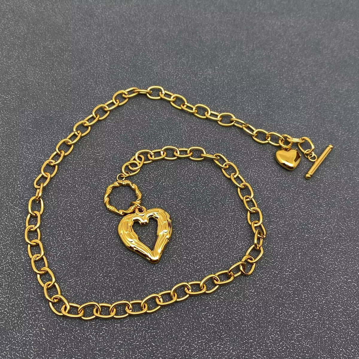 Double Heart Winged Charm Buckle Necklace