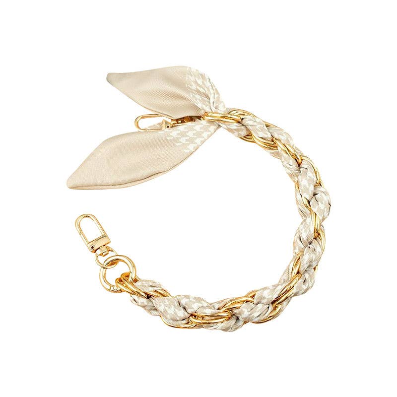 📱Gold Phone Chain with Cream/Ivory Houndstooth Scarf📱