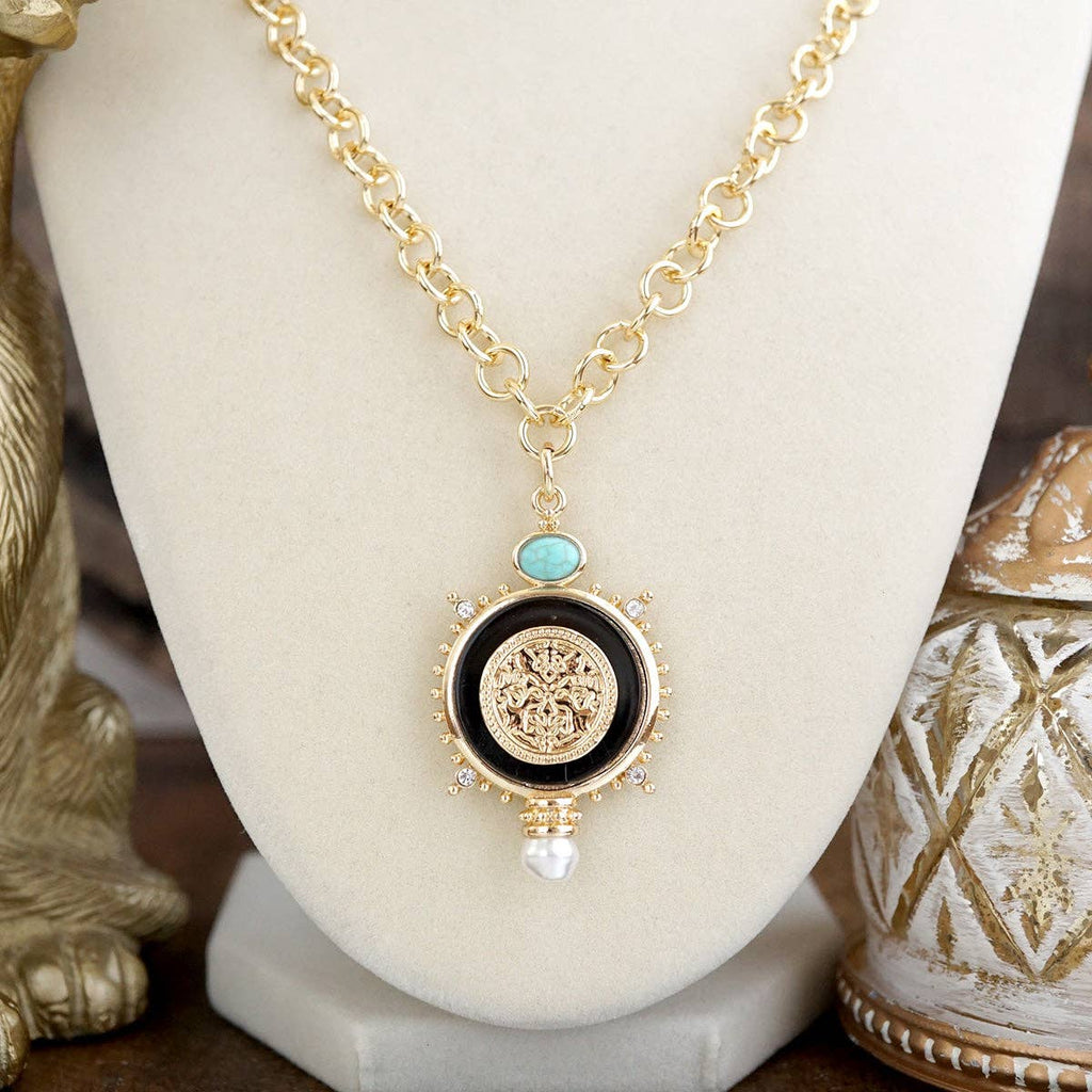Golden Talisman Turquoise Accent Necklace