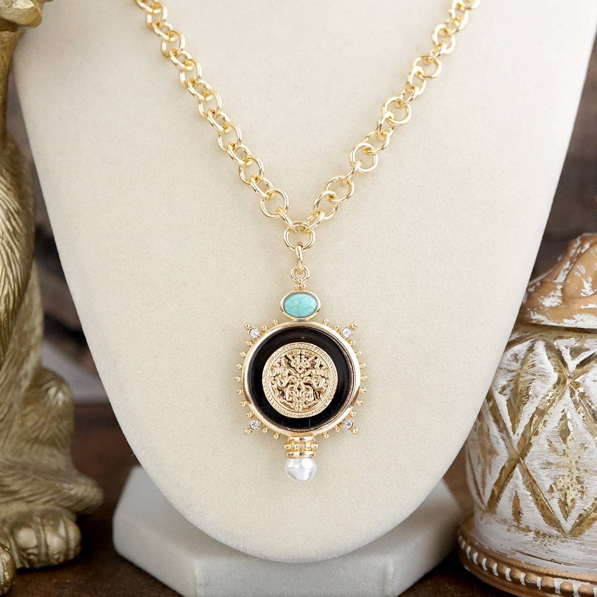 Golden Talisman Turquoise Accent Necklace