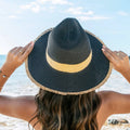 Fray-Edge Straw Fedora Hat- Black and White