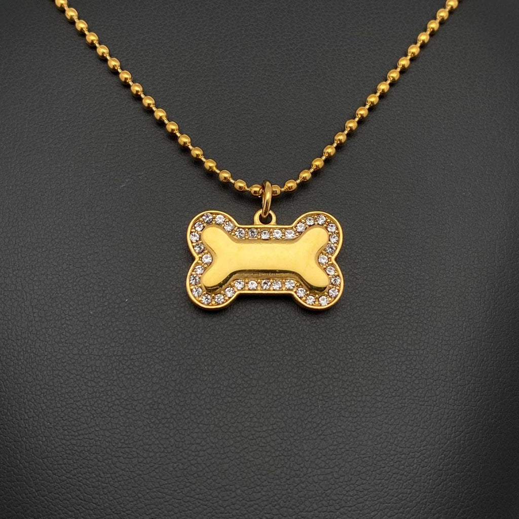 Dog Bone Zircon Inlaid Necklace