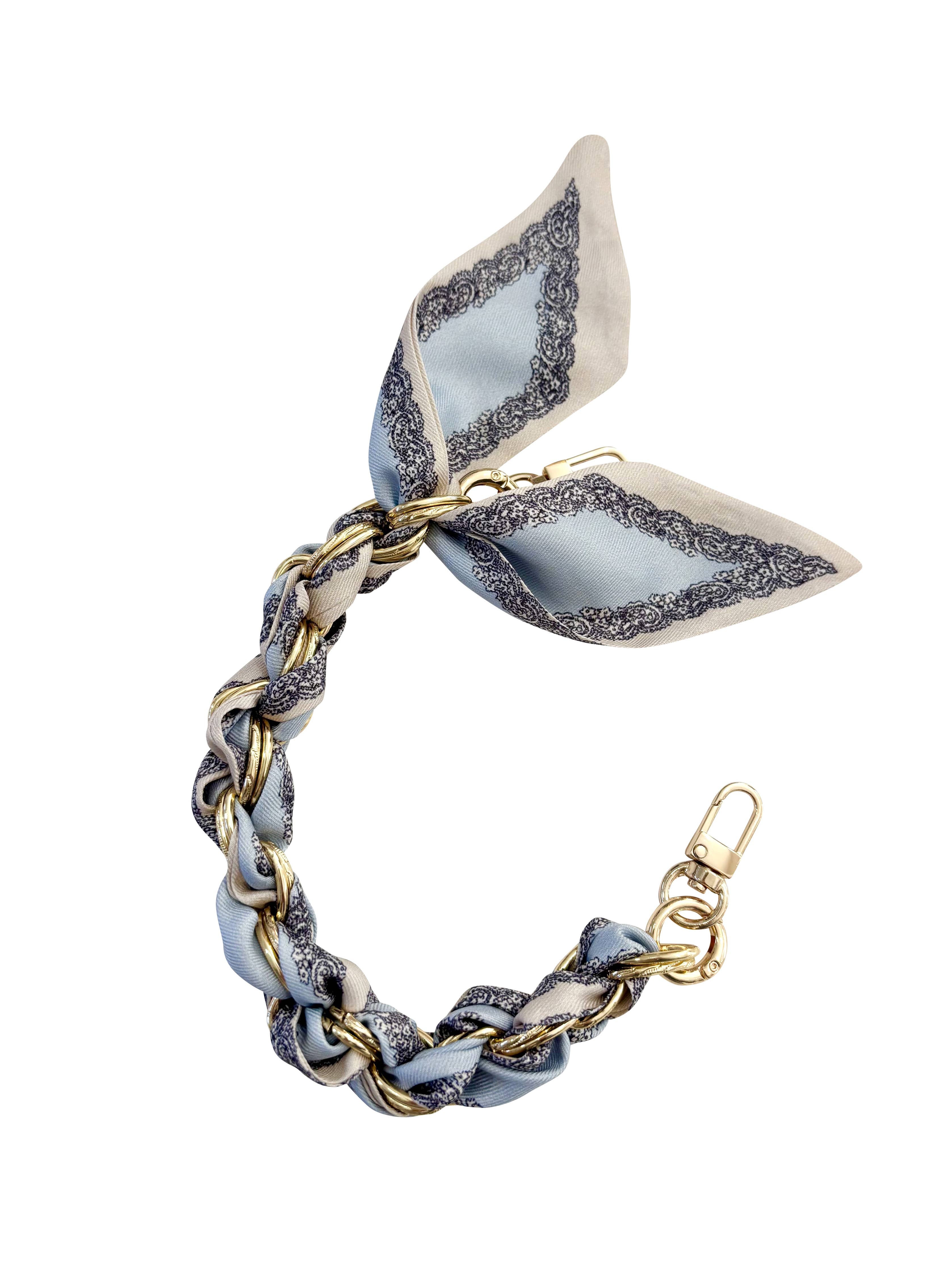 Gold Phone Chain with Scarf Light Blue Denim