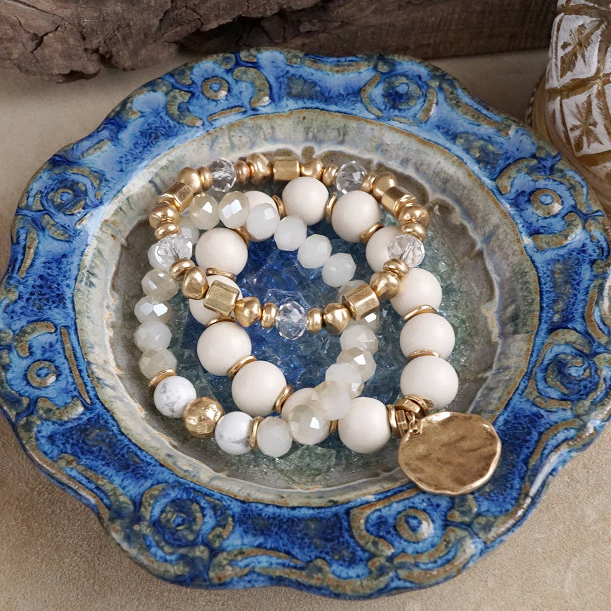 Boho Beaded Coin Bracelet Set