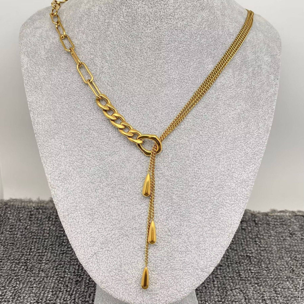 Teardrop Charm Chain Lariat Necklace