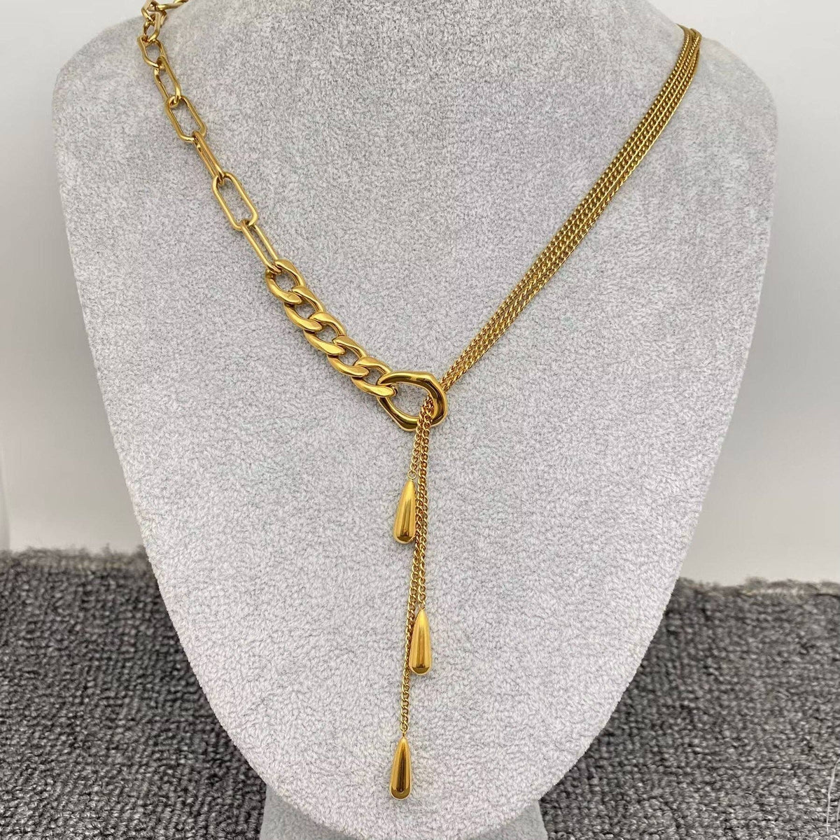 Teardrop Charm Chain Lariat Necklace