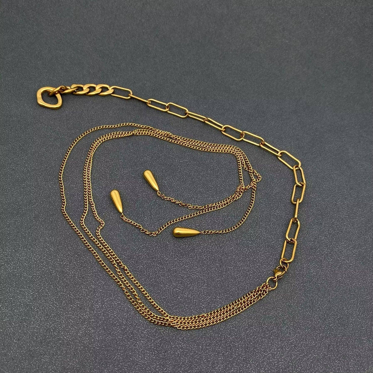 Teardrop Charm Chain Lariat Necklace