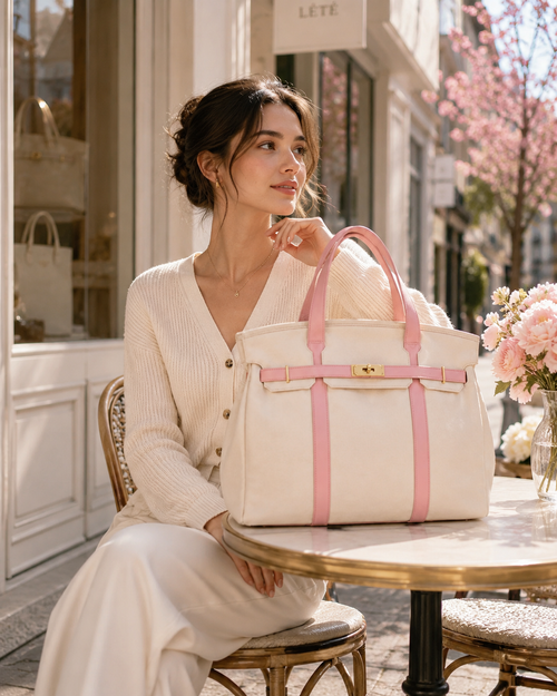 Boatkin Canvas Bag - Light Pink/White